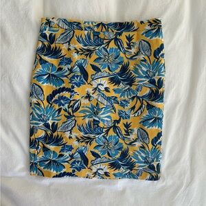 JCrew Yellow and Blue Printed Pencil Skirt